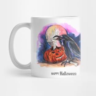 Happy Halloween Raven Pumpkin Mug